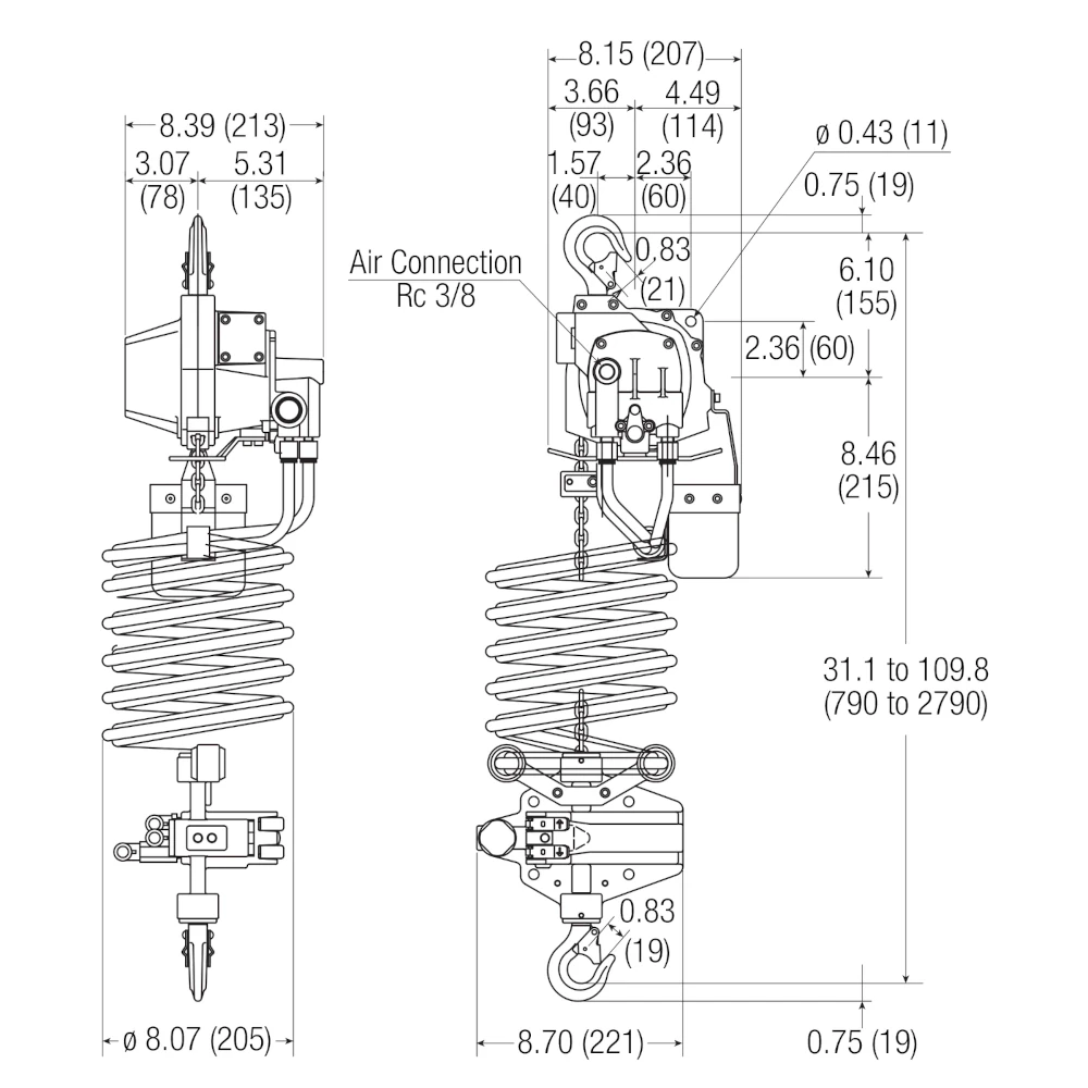 ENDO ATEX пневматска дигалка со синџир ATC-60K-5 и ATC-125K-5